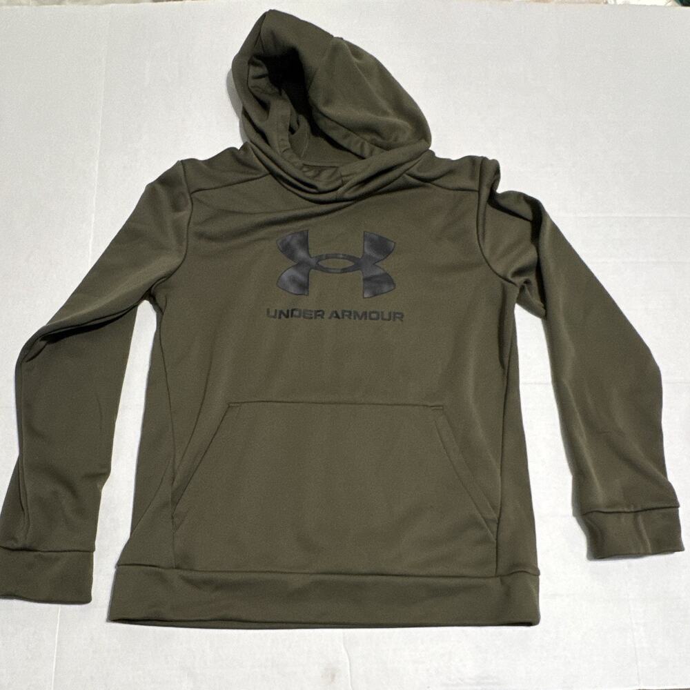 Under Armour Boys Green Pullover Fleece Hoodie Logo w/ Pockets